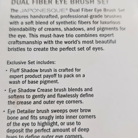 JAPONESQUE Dual Fiber Eye Brush Set, 3pc, Gently Used but Cleaned With Box - Picture 5 of 5